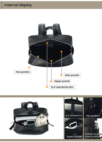 Men Leather Business Backpack With Trolley Sleeve