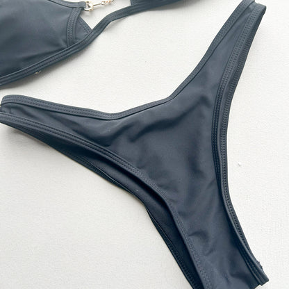Black Double Strap Two Piece Bikini Set