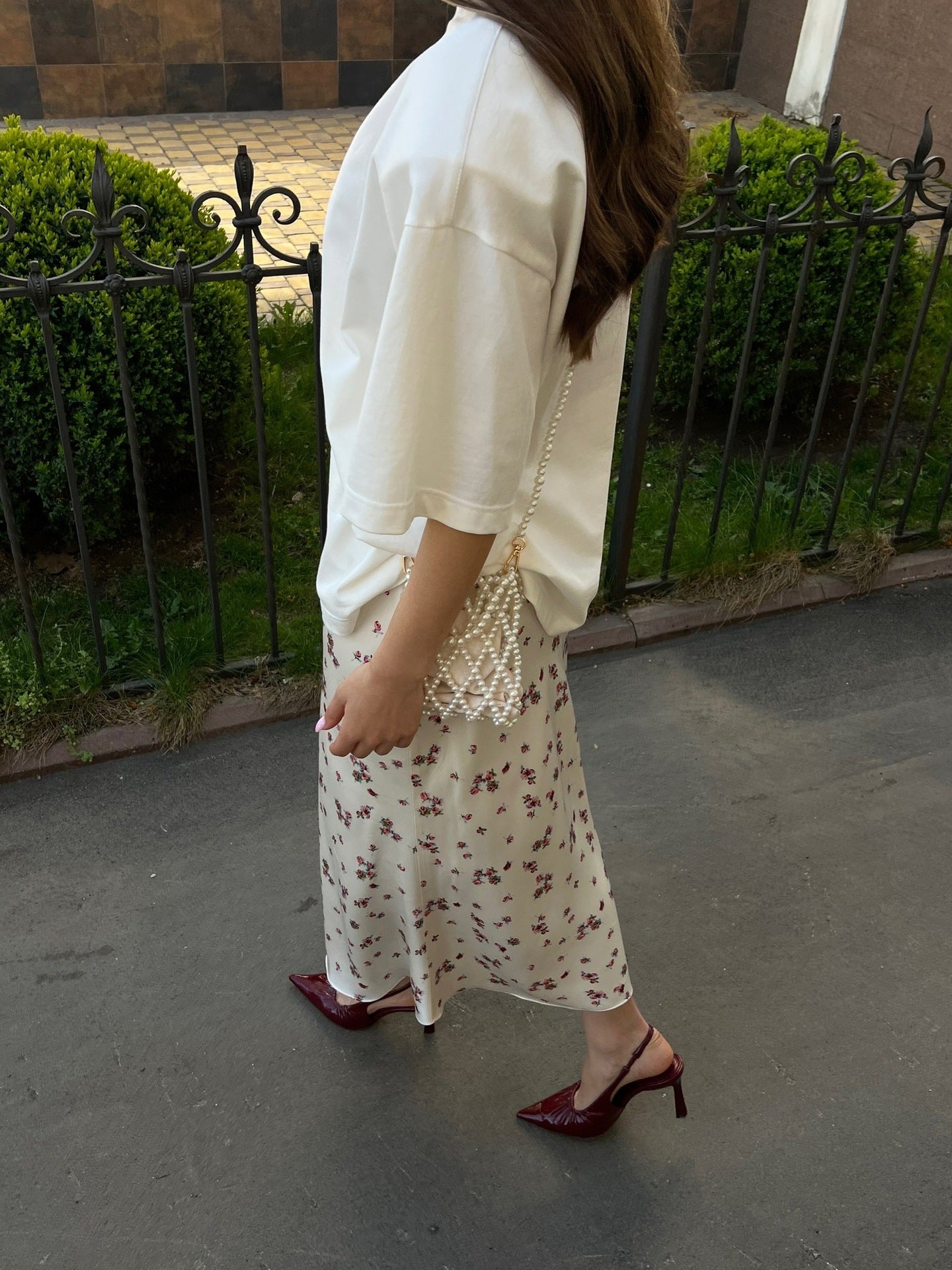 Women Floral Satin High Waist Summer Slim Fit Midi Skirt