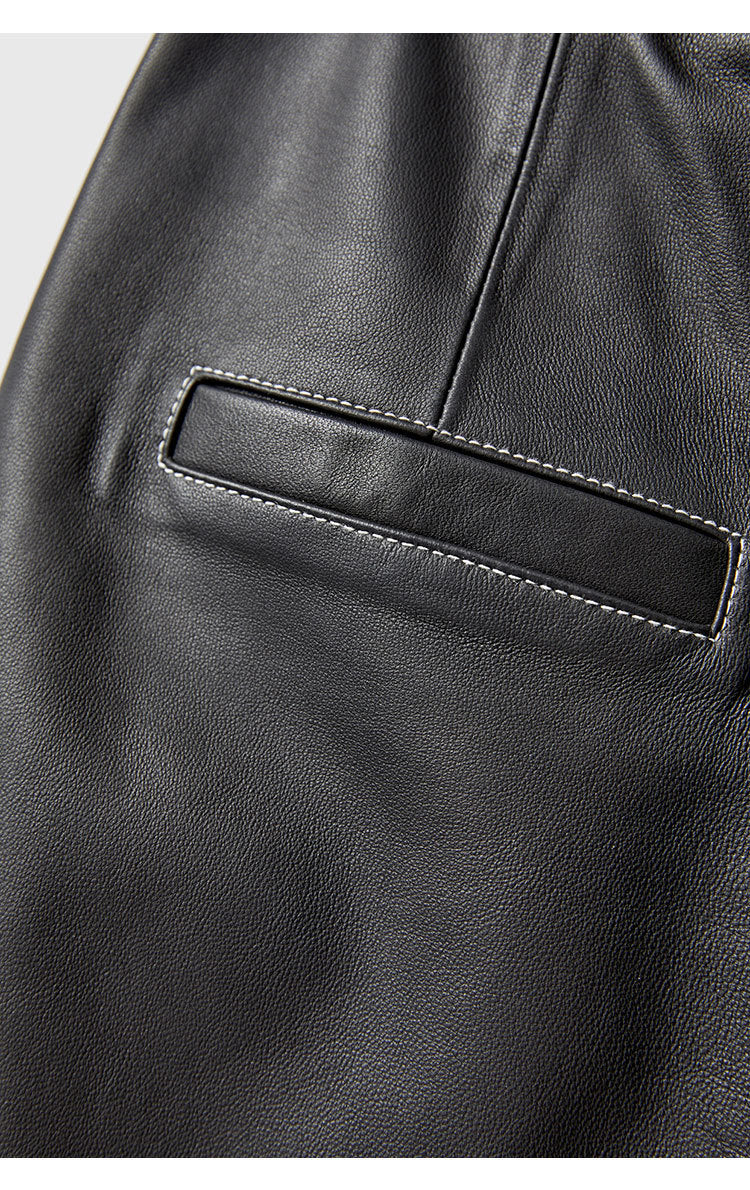 Irregular Cut Leather Wide Leg Pants for Women Cropped Straight Fit