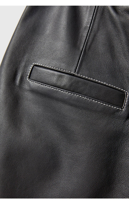Irregular Cut Leather Wide Leg Pants for Women Cropped Straight Fit