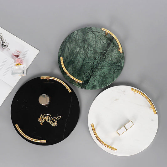 Round Marble Tray with Golden Handles Serving & Vanity Tray