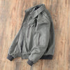 Men Grey Genuine Leather Bomber Jacket