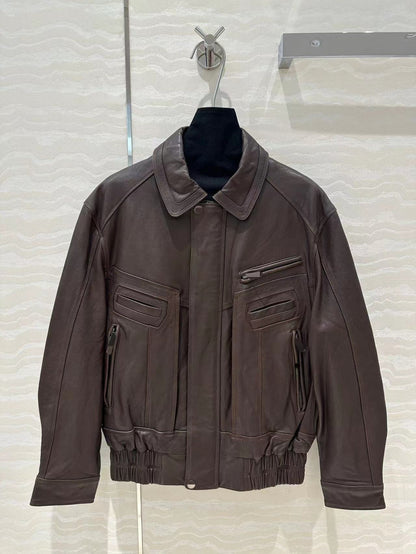 Retro Modern Genuine Leather Motorcycle Jacket Unisex