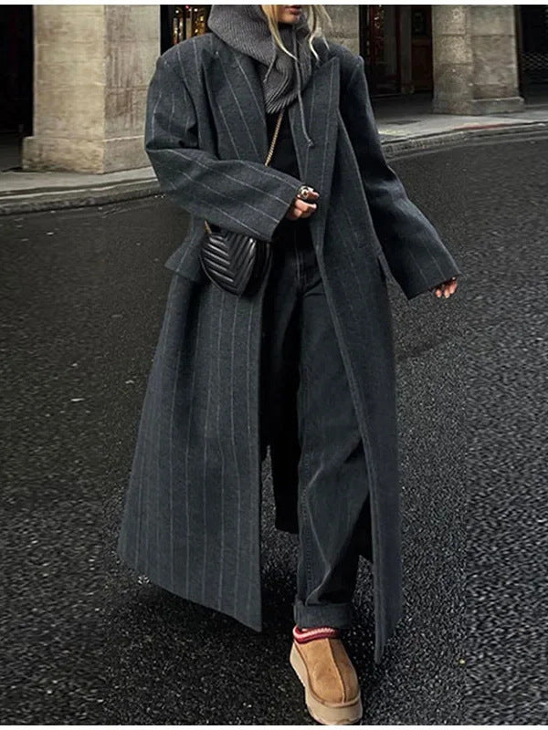 Striped wool long suit jacket coat