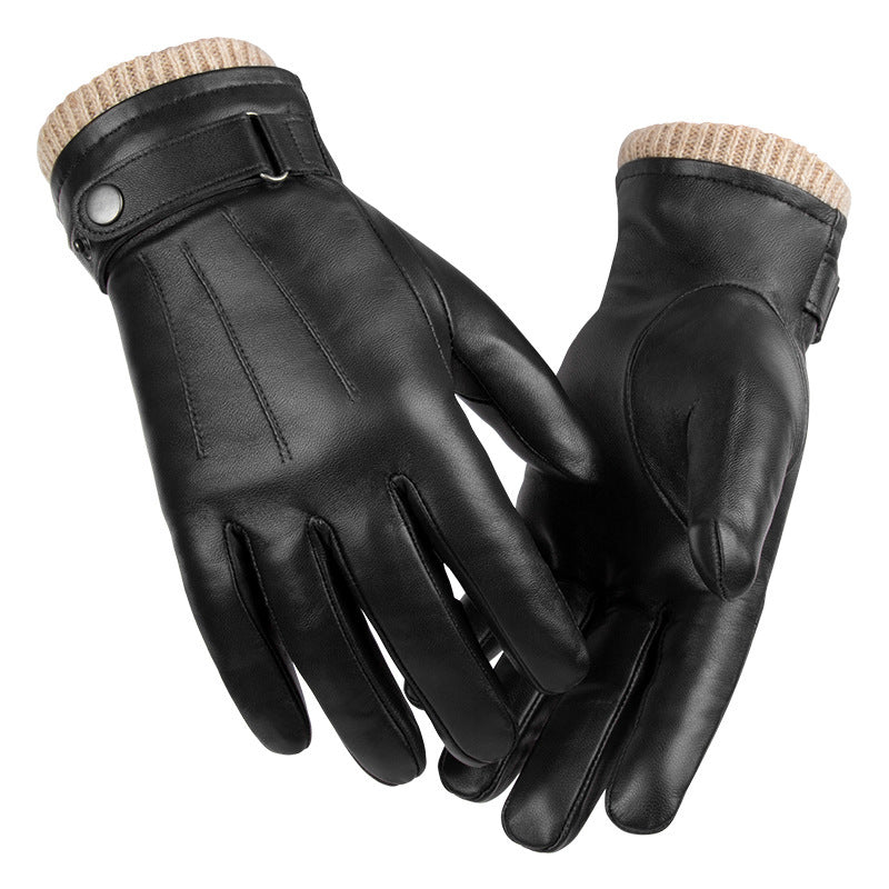 Winter Leather Gloves for Men with Sheepskin and Touchscreen