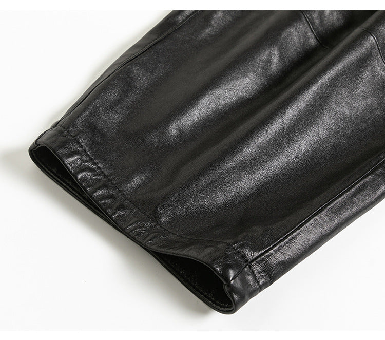 Women Black Genuine Leather Baggy Pants Loose Fit Wide Leg