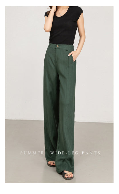 Wide leg trousers women with soft green drape