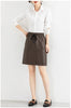 Brown sheepskin elastic waist leather short skirt