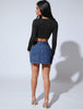 Denim Skirts Single Button Raw Hem