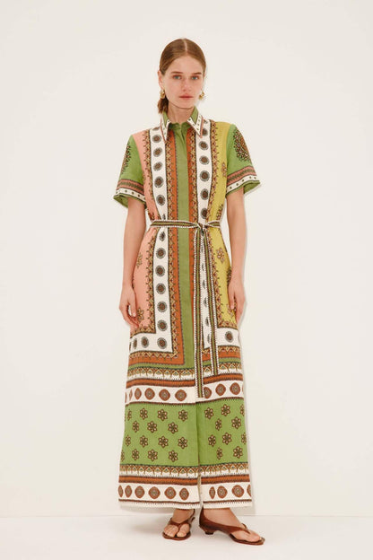 Boho printed summer maxi shirt dress