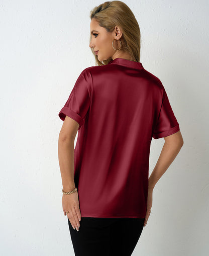 Women Satin Batwing Short Sleeve Shirts