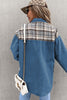 Mid-Wash Plaid Patchwork Oversized Denim Shirt Jacket for Women