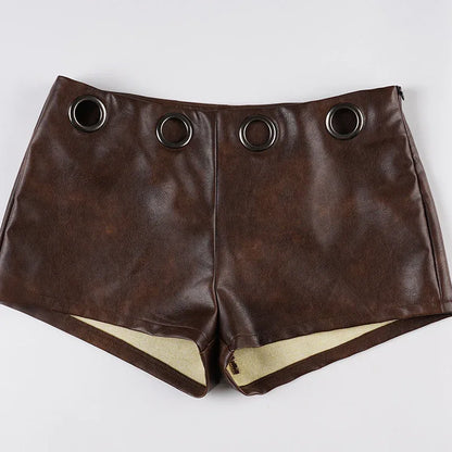Women faux leather low rise ring-waist shorts