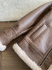 Brown faux shearling aviator leather bomber jacket