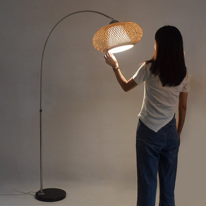 Japandi Rattan Dome Shade Bamboo Arc Floor Lamp