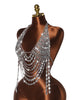 Silver Rhinestone Bra Chain Top with Layered Drapes