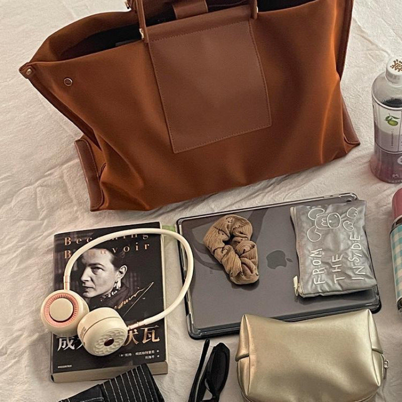 Textured Retro Brown Canvas Tote Bag Women