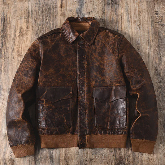 Mens Distressed Oil Wax Cowhide Leather Jacket