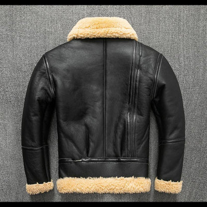Men Real Sheepskin Shearling Aviator Jacket Winter Coat