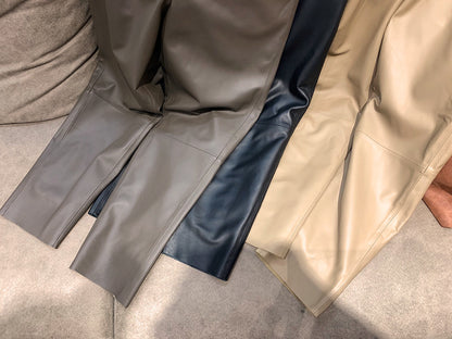 Genuine leather cropped cigarette pants