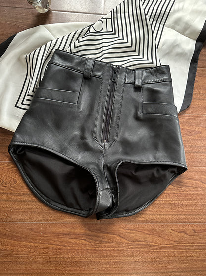Women high waisted leather short shorts Black XS