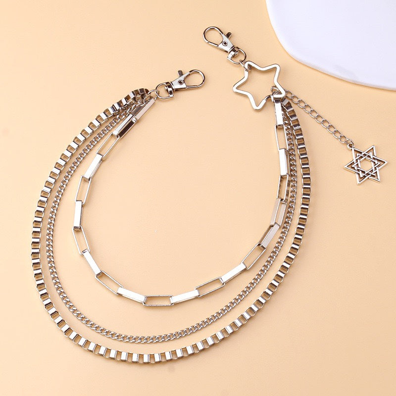 Women’s Layered Silver Pants Chain with Star Charms