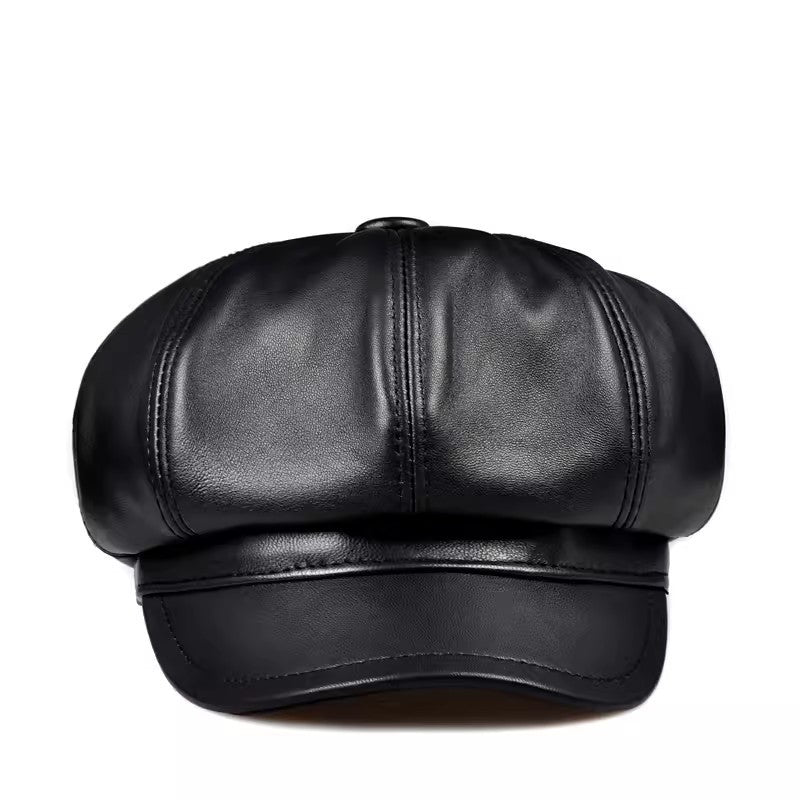 Women’s Genuine Leather Newsboy Cap with Short Brim