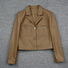 Women Cropped Leather Jacket Short Brown