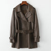 Mid length women leather trench jacket coat