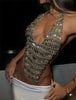 Black Gemstone Bra Top with Layered Body Chains