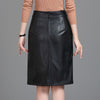 Women Leather Skirt High Waist Mid-Length with Back Slit