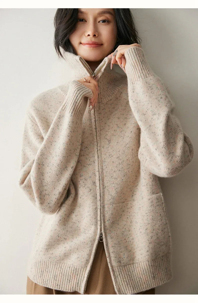 Warm Zip Wool Cashmere Cardigan Jacket Top 2 M