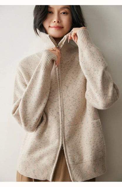 Warm Zip Wool Cashmere Cardigan Jacket Top 2 M