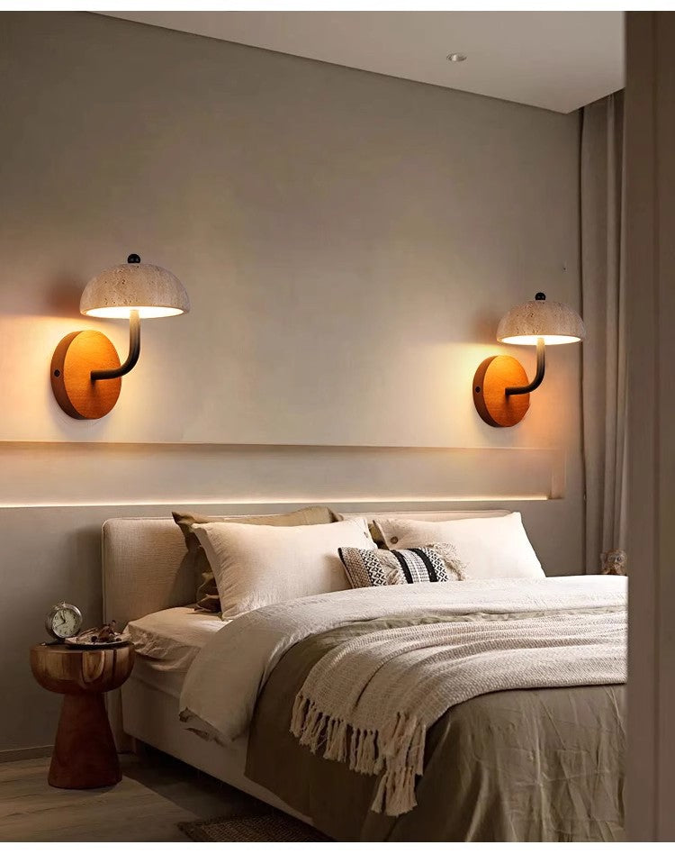 Yellow Travertine Wabi-Sabi Mushroom Wall Lamp