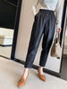 Women Italian Leather Carrot Pants Cropped Straight Leg Elastic Waist