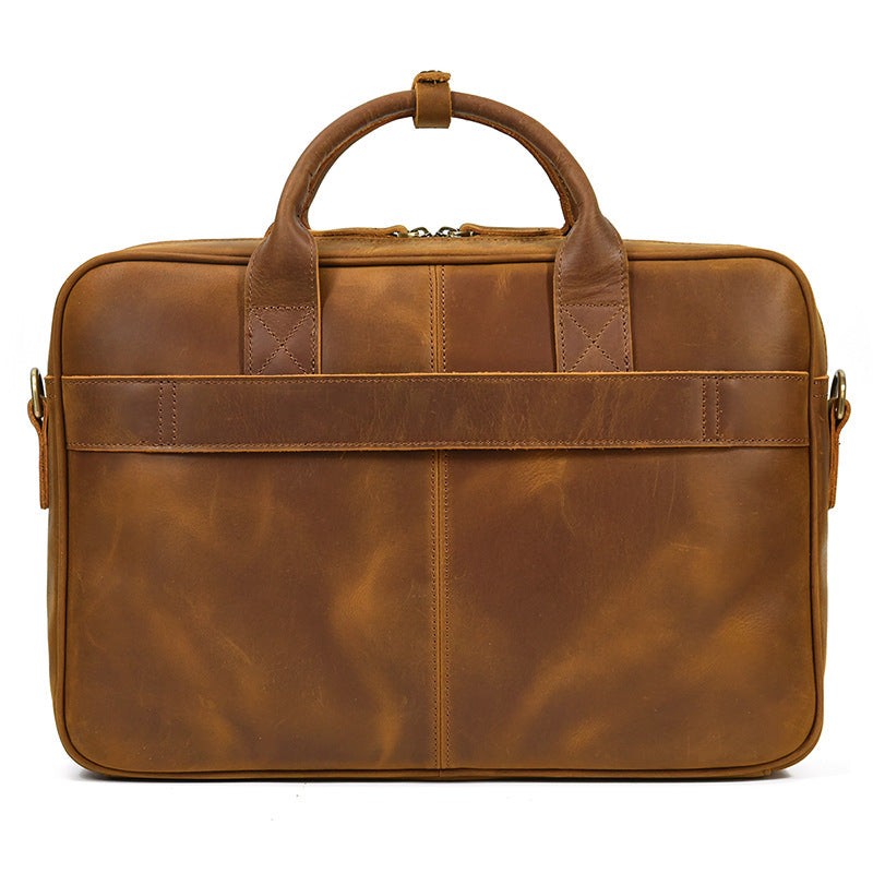 Real Leather Office Bag with Rear Trolley Strap