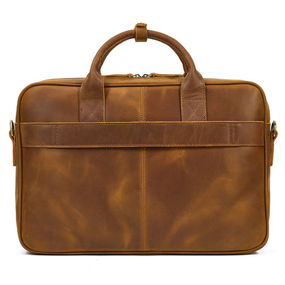 Real Leather Office Bag with Rear Trolley Strap
