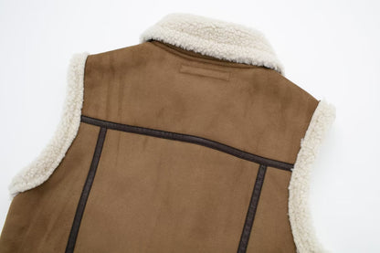 Double sided faux shearling biker vest women