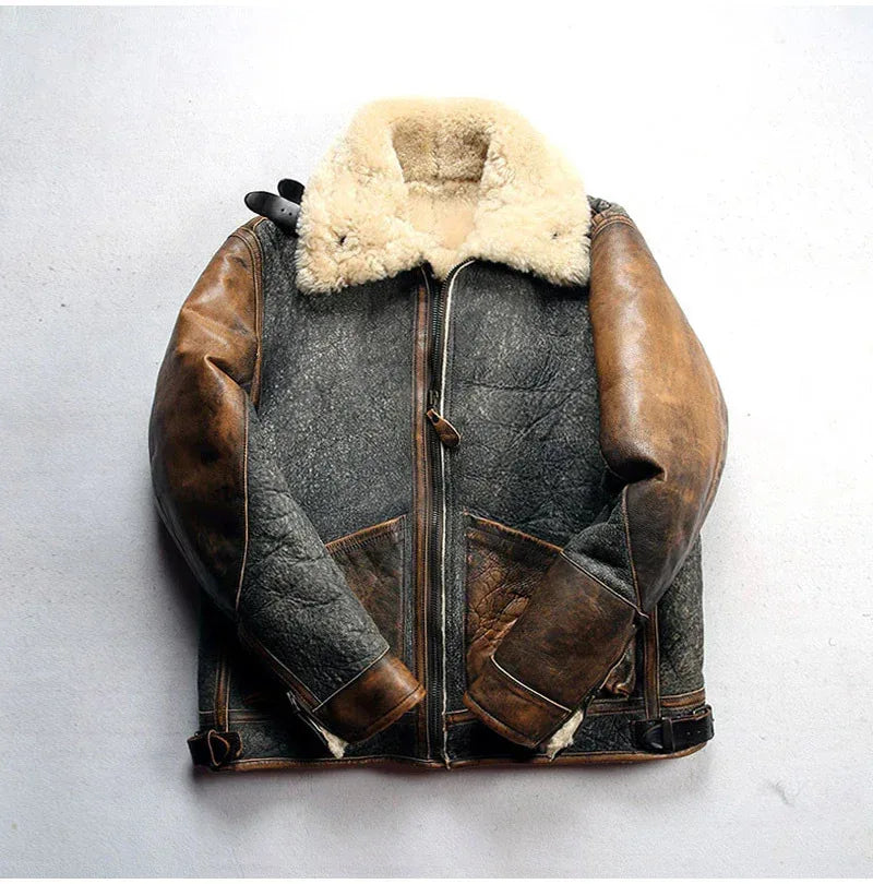 Men Real Shearling Leather Aviator Jacket