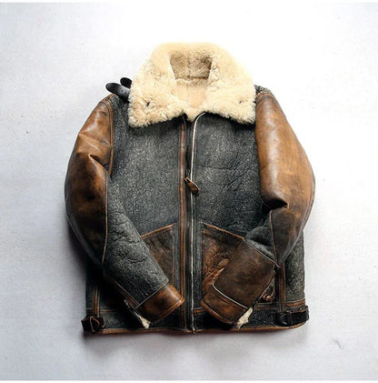 Men Real Shearling Leather Aviator Jacket
