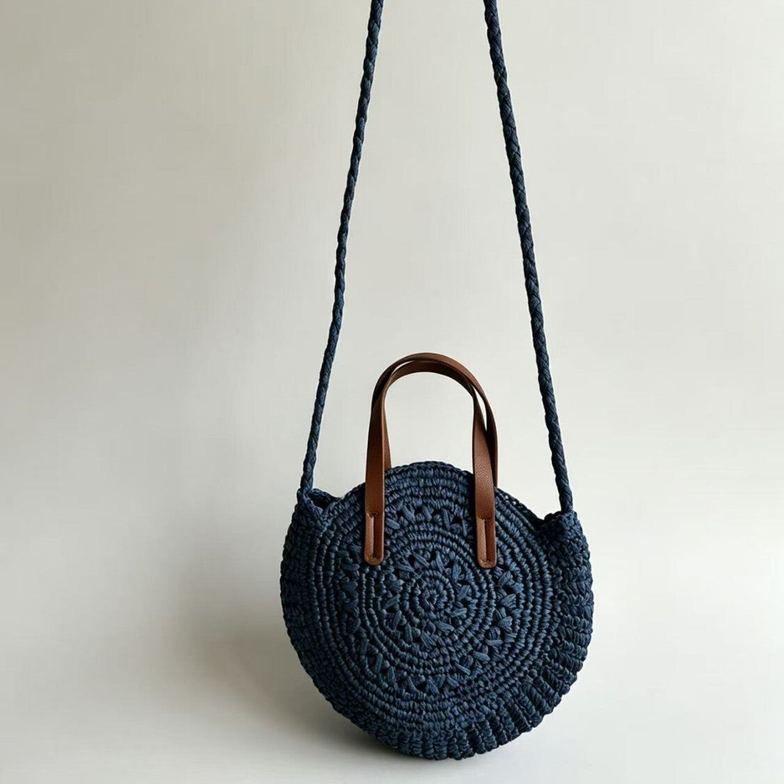Straw Crossbody Bags With Round Woven Design