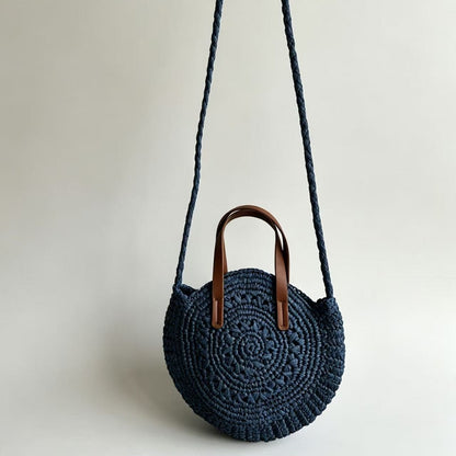 Straw Crossbody Bags With Round Woven Design