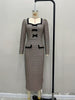Plaid Midi Long Sleeve Dress with Bows and Square Neckline