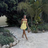 Strapless knot front yellow mini dress