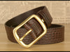 Men Leather Belt with Copper Buckle Crocodile Pattern