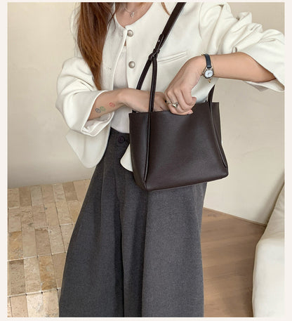 Women Soft Top Grain Leather Bucket Bag