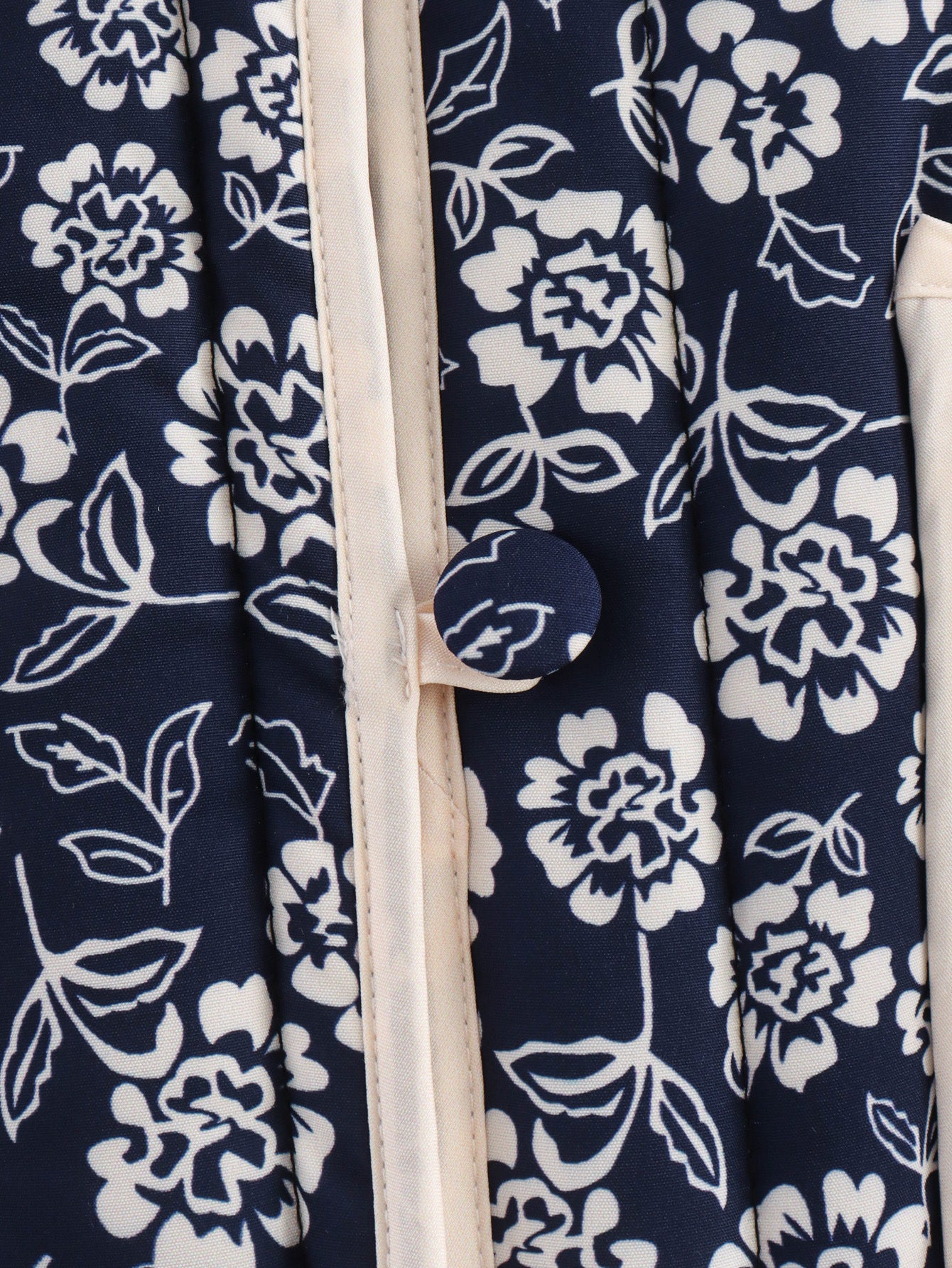 Women Floral Quilted Cotton Jacket Navy White