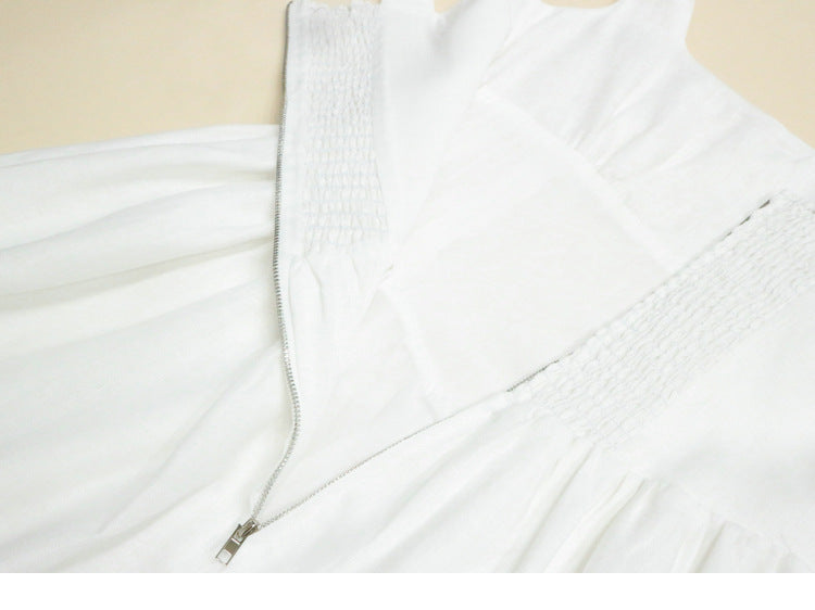 White linen a line midi sundress square neck summer