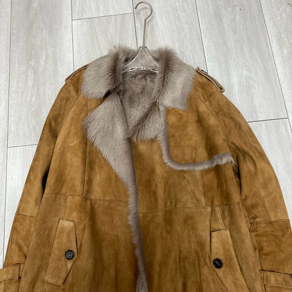 Women Brown Suede Jacket with Sheepskin Collar